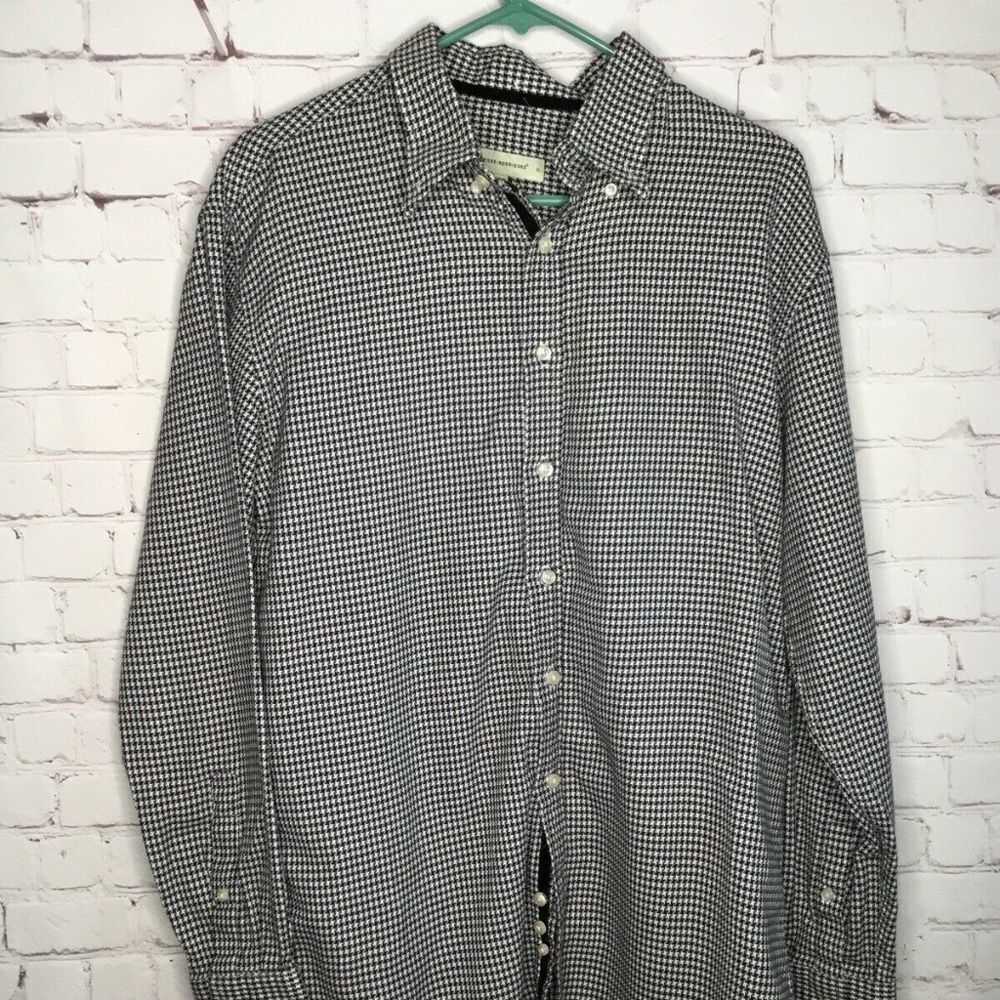 Wilke-Rodriguez Mens Black/White Houndstooth Long Sleeve Button Up Shirt Size XL